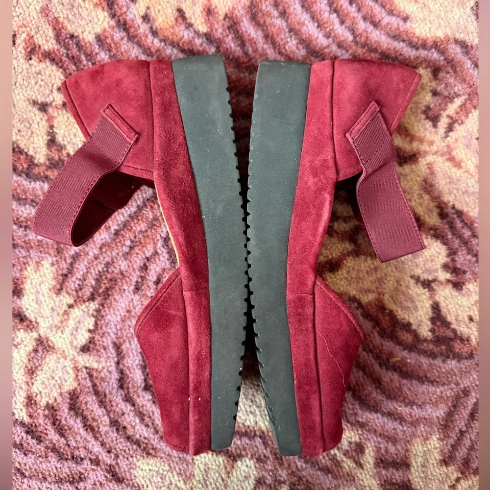 EUC L’amour Des Pieds Amadour Suede Women's Burgundy Platform Open Toe Sandal, 8 - Picture 3 of 6